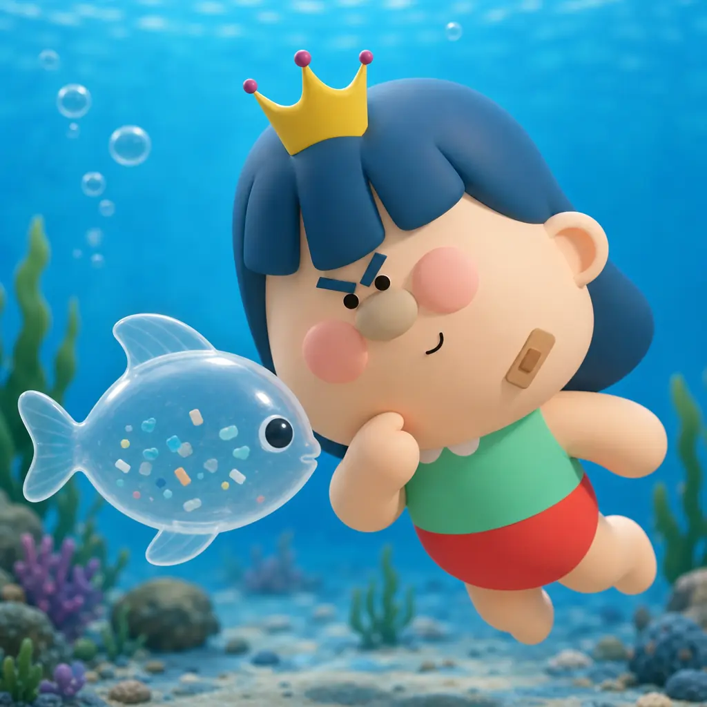 Didi osserva la sezione di un pesce con piccoli granelli di plastica visibili nella pancia
