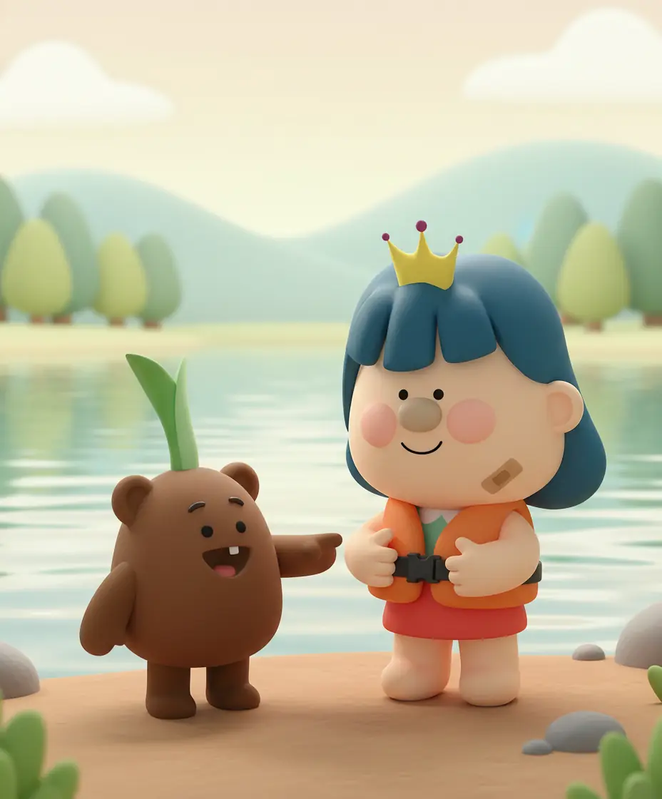 Didi und Ppuri prüfen sorgfältig die Gurte der orangefarbenen Schwimmweste und schnallen sie fest