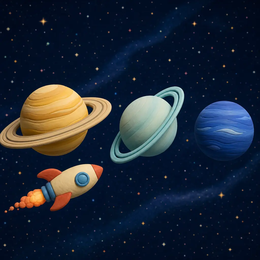 Raketa míjí postupně Saturn s nádhernými prstenci, šikmo ležící Uran a modrý Neptun